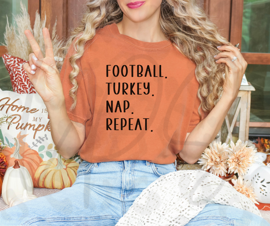 Football Turkey Nap Repeat Tshirt