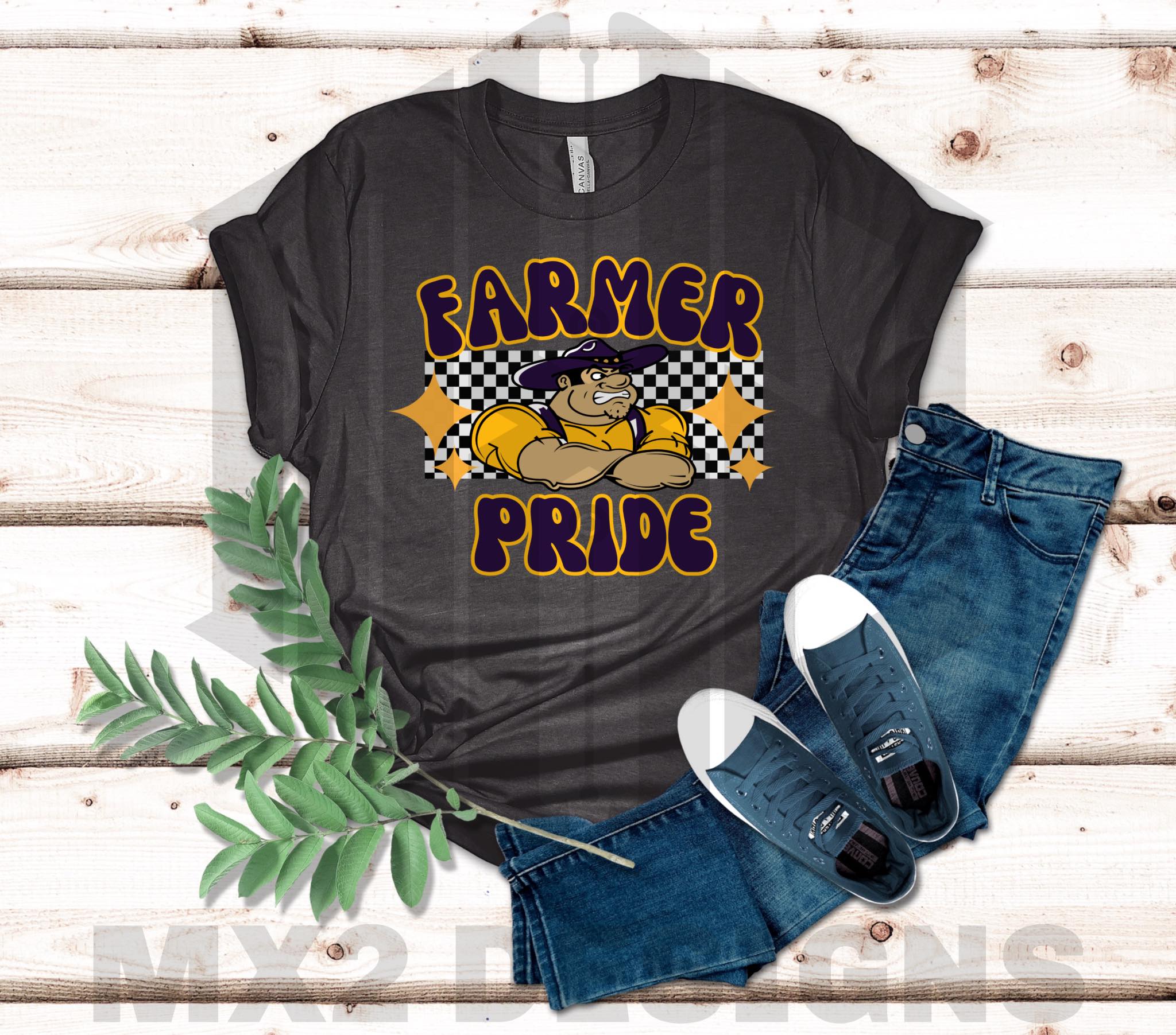 Farmer Pride Checker Tee – Dark Heather Bold Harvest Energy Pure 75442 Identity