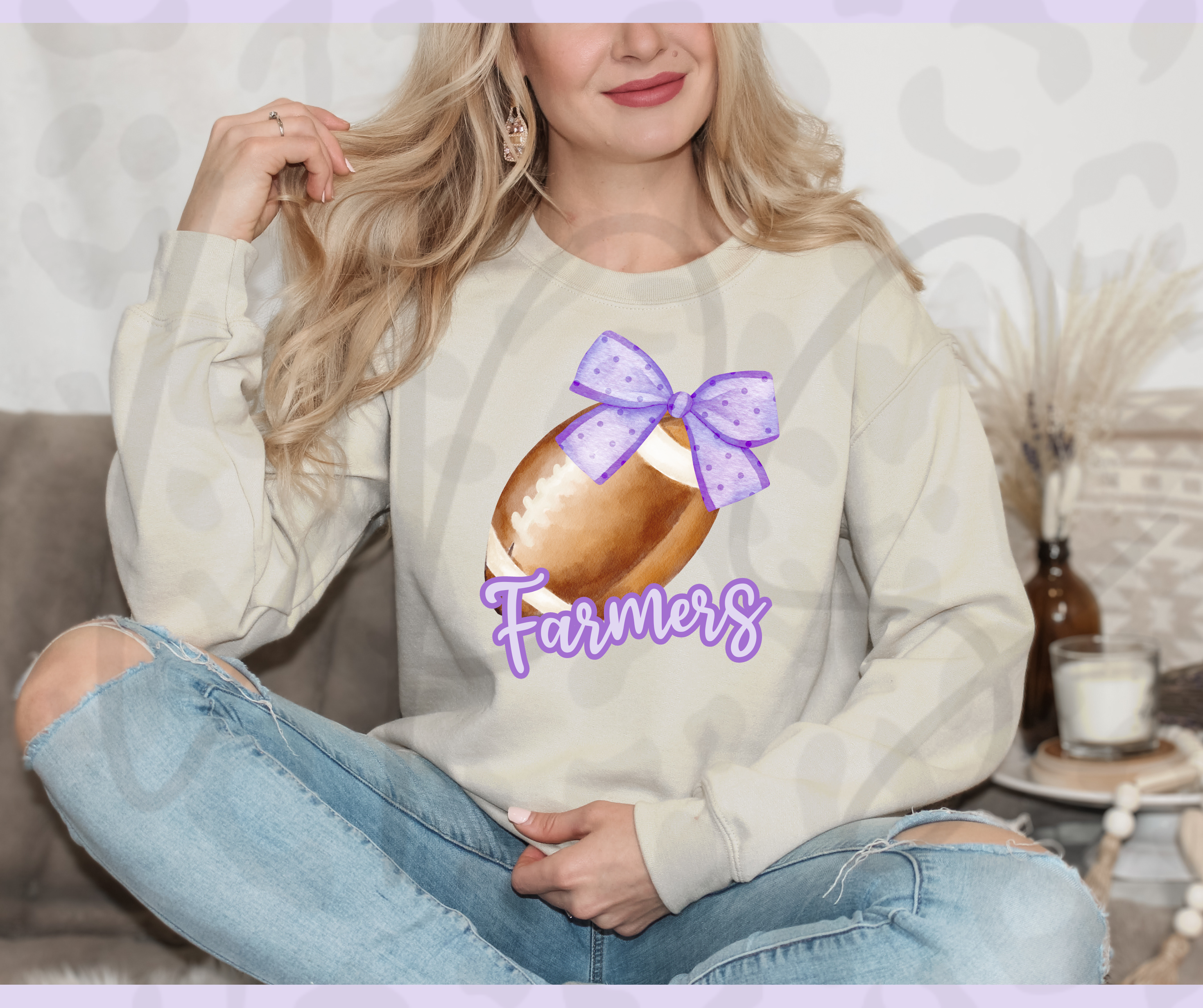 Farmers Football Bow Crewneck – Cute Game Day Spirit Sweatshirt