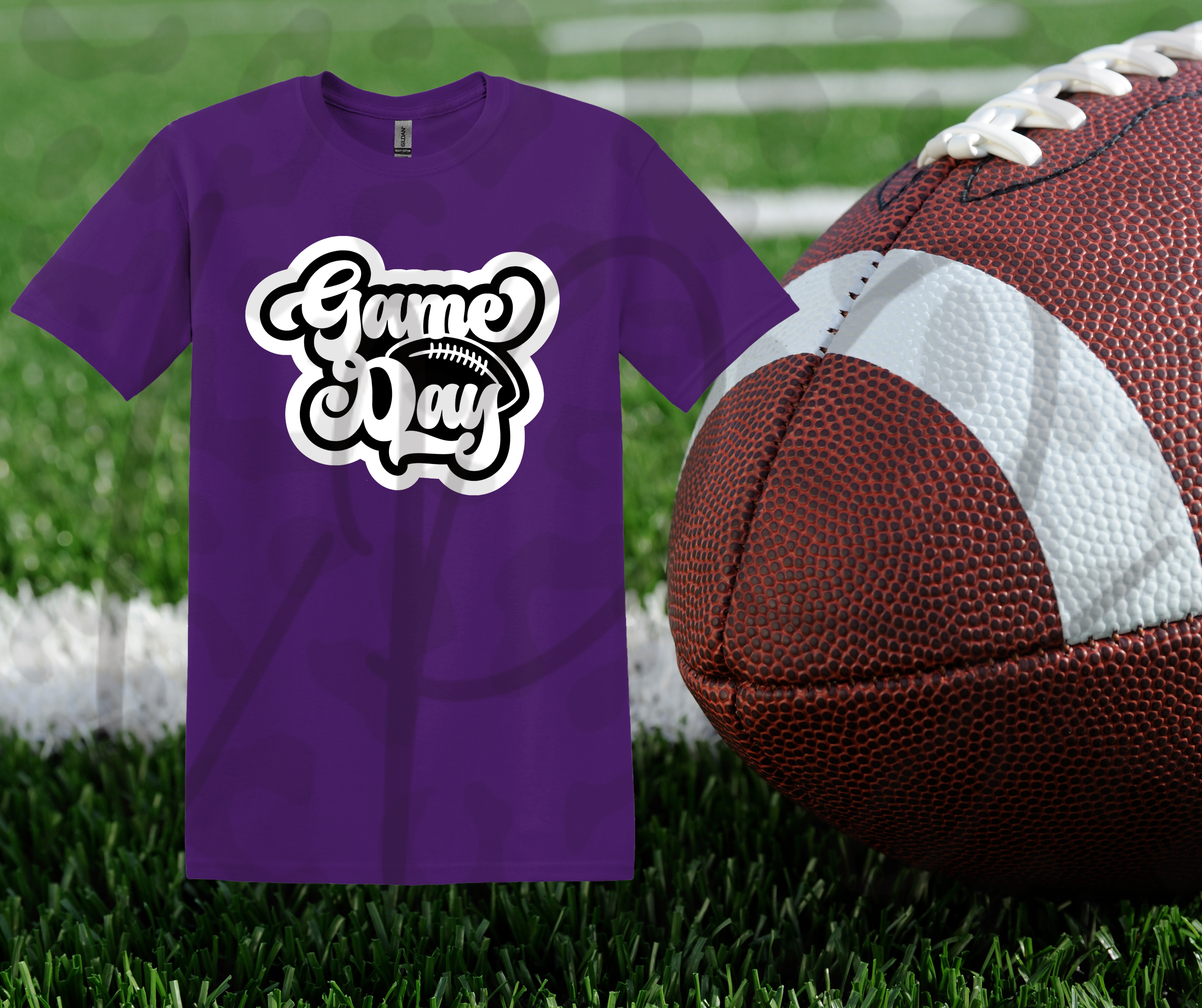 Game Day Purple Script Tee – Bold Retro Lettering Pure Friday Night Conviction