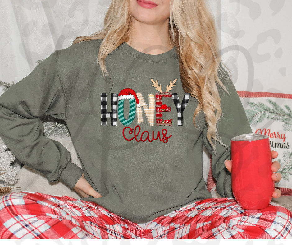 Honey Claus Crewneck – Cute Christmas Holiday Sweatshirt for Festive Women