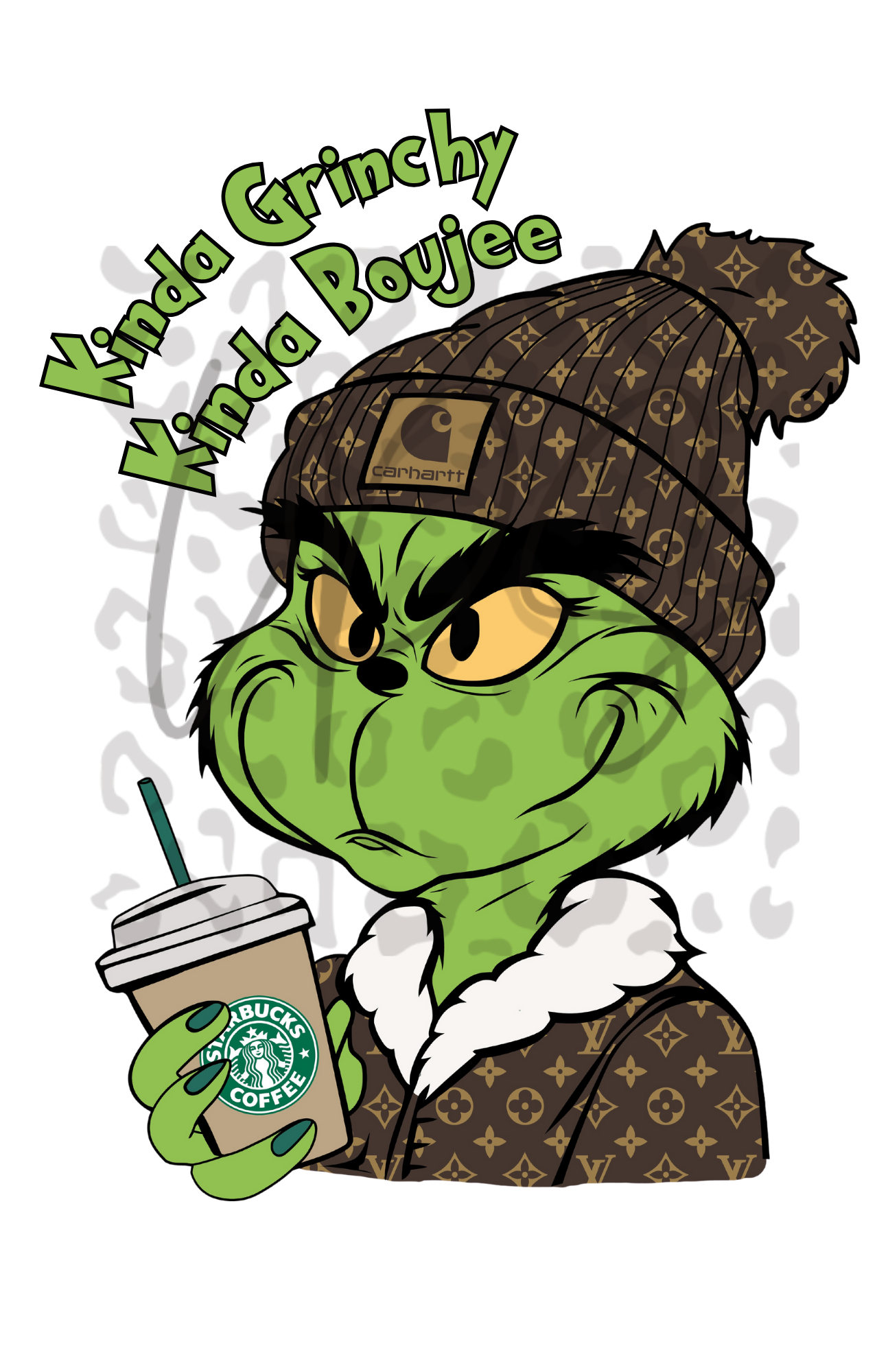 Kinda Grinchy Kinda Boujee PNG | Funny Luxury Holiday Artwork for Sublimation, Crafts, and Festive Shirts