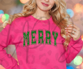 Merry Varsity Curved Crewneck – Cozy Holiday Retro Christmas Sweatshirt