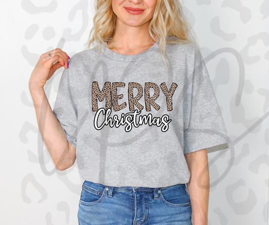 Merry Christmas Cheetah on Grey T-shirt