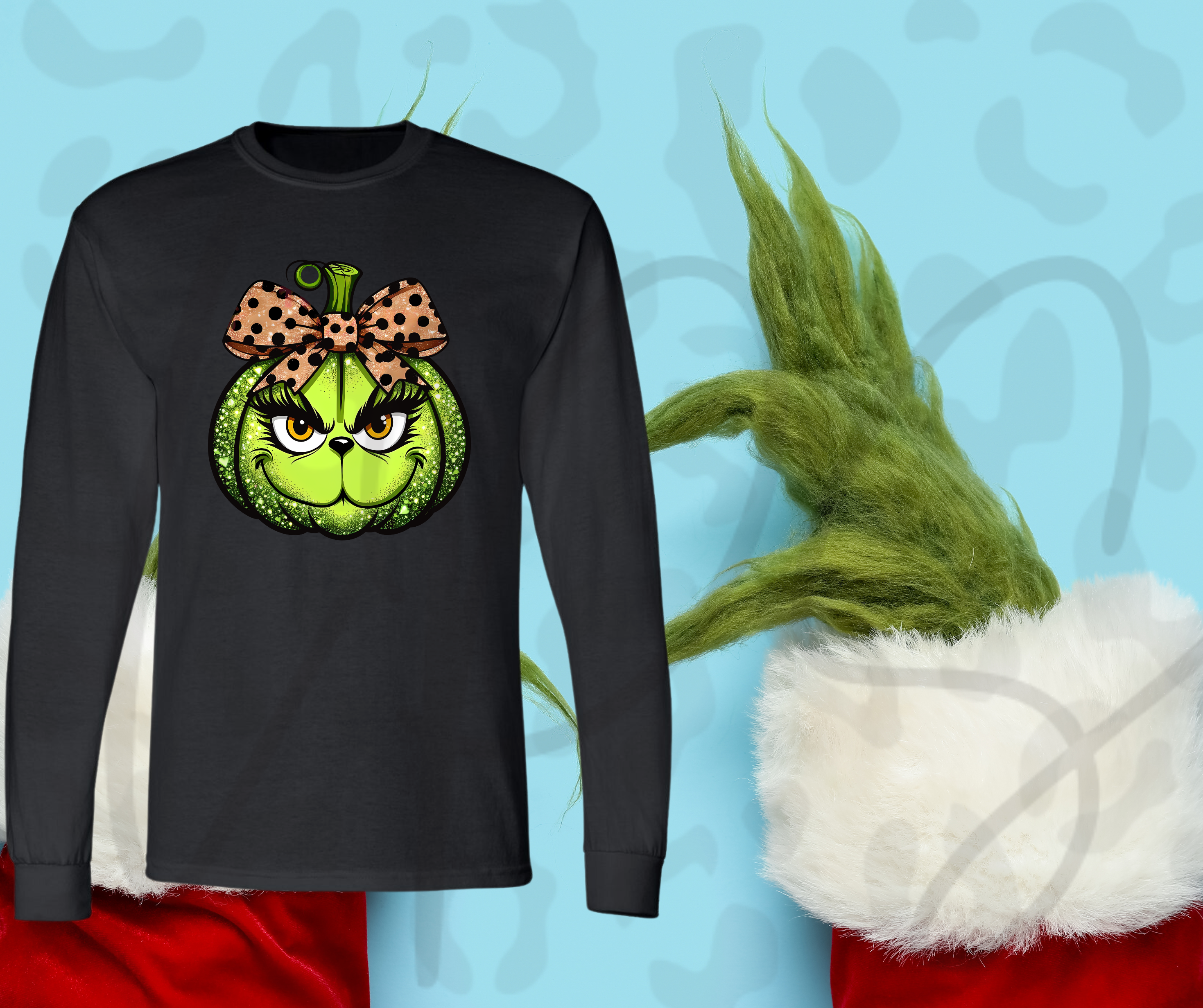 Grinchy Pumpkin Long Sleeve Shirt – Funny Spooky Christmas Mashup Tee