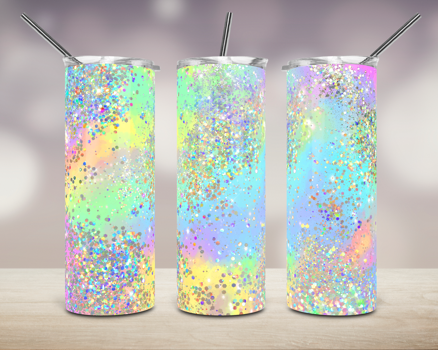 Pastel Holographic Glitter Tumbler