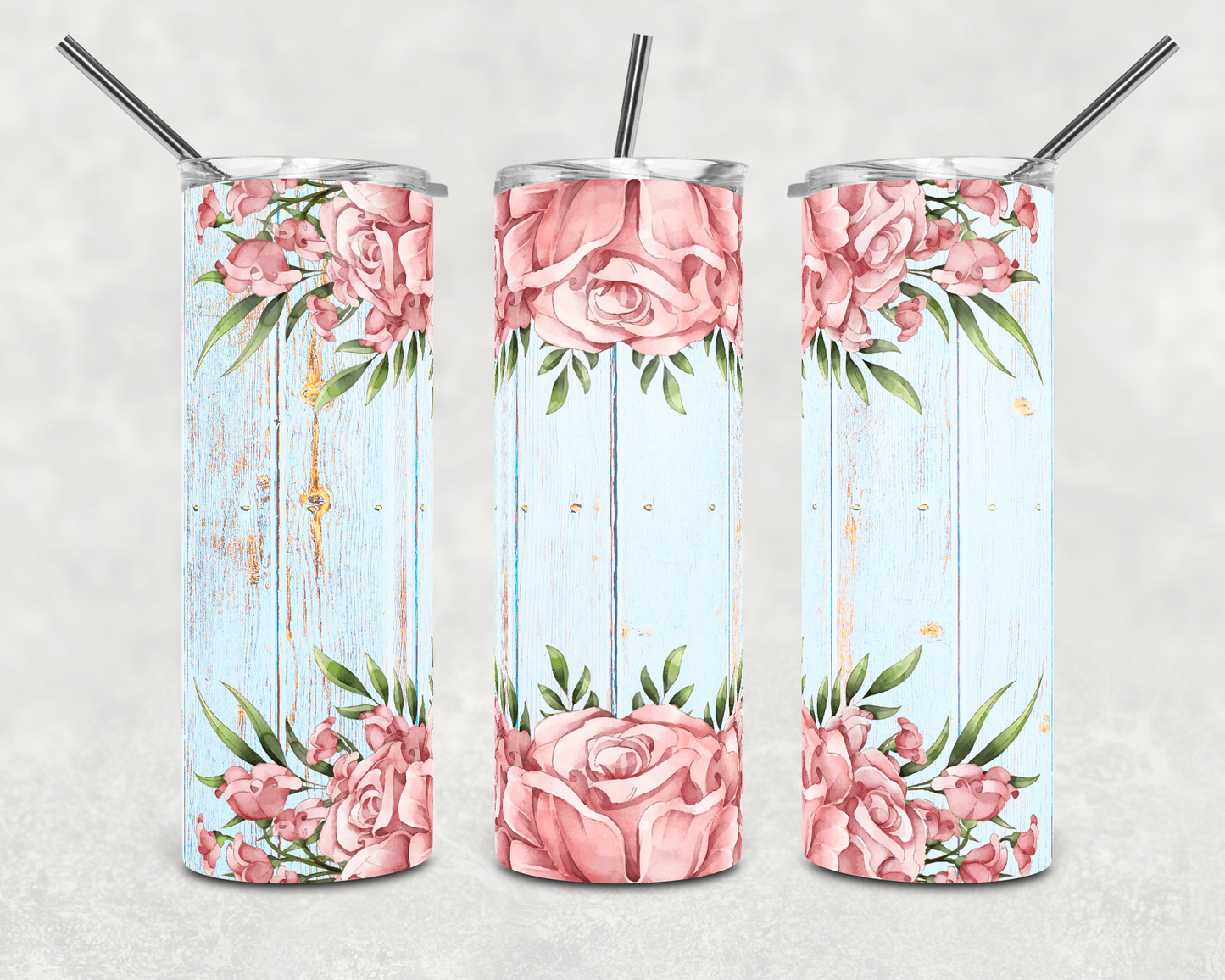 Rose Flower Wood Glitter Tumbler