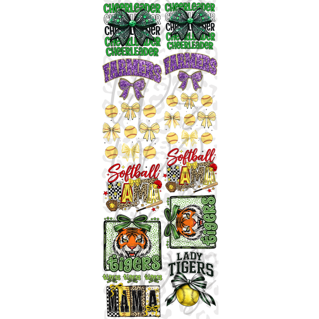 Softball Mom & Cheer Pre-Made DTF Gang Sheet layout, 22 by 60 inches