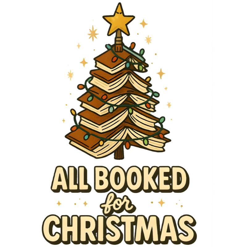 All Booked for Christmas PNG – Book Tree Holiday Clipart | Festive Reading Lover Sublimation Design