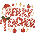 Merry Teacher PNG – Candy Cane Letter Christmas Clipart | Festive Teacher Holiday Sublimation Design