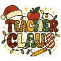 Teacher Claus PNG – Christmas Teacher Clipart | Festive Patterned Letter Sublimation Design
