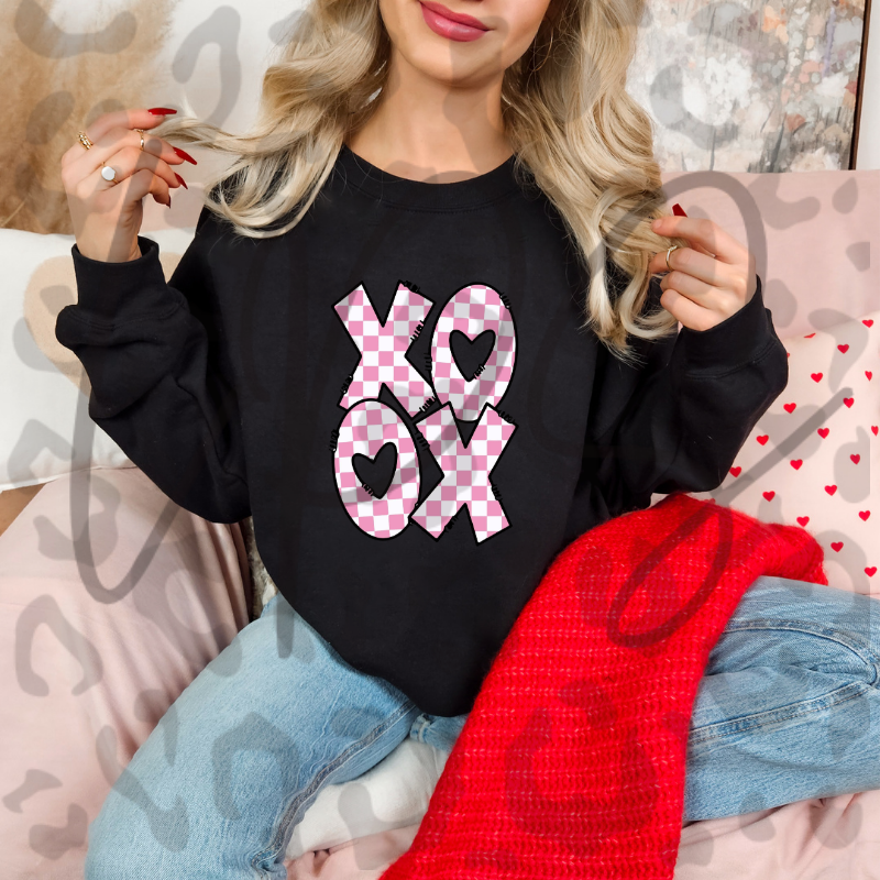 XO XO Checkered Hearts PNG – Pink Valentine Clipart | Cute Girly Love Sublimation Design