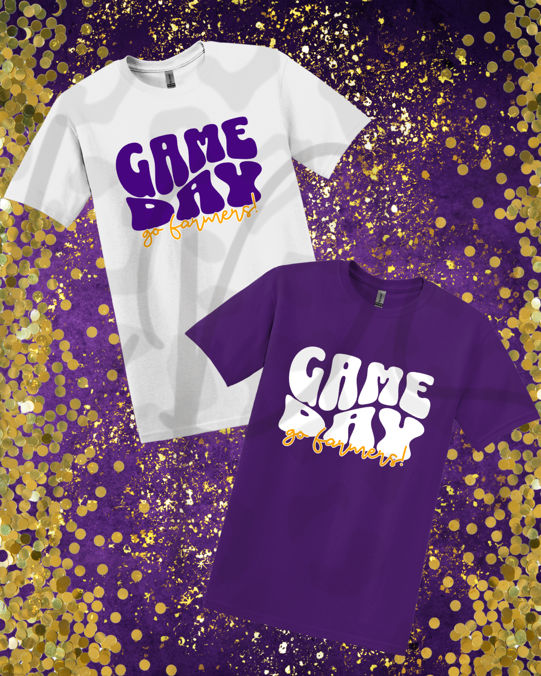 Game Day Go Farmers Tee – White or Purple One Message One Community One Voice