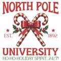 North Pole University PNG – Candy Cane Christmas Emblem Clipart | Retro Holiday Spirit Sublimation Design