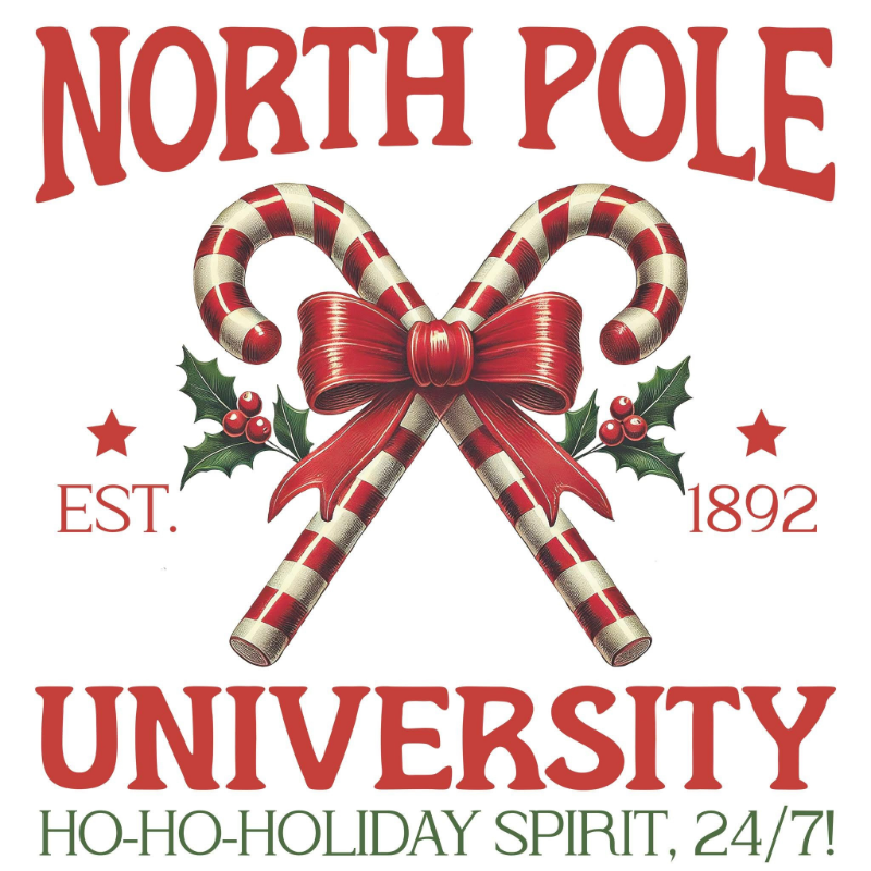 North Pole University PNG – Candy Cane Christmas Emblem Clipart | Retro Holiday Spirit Sublimation Design