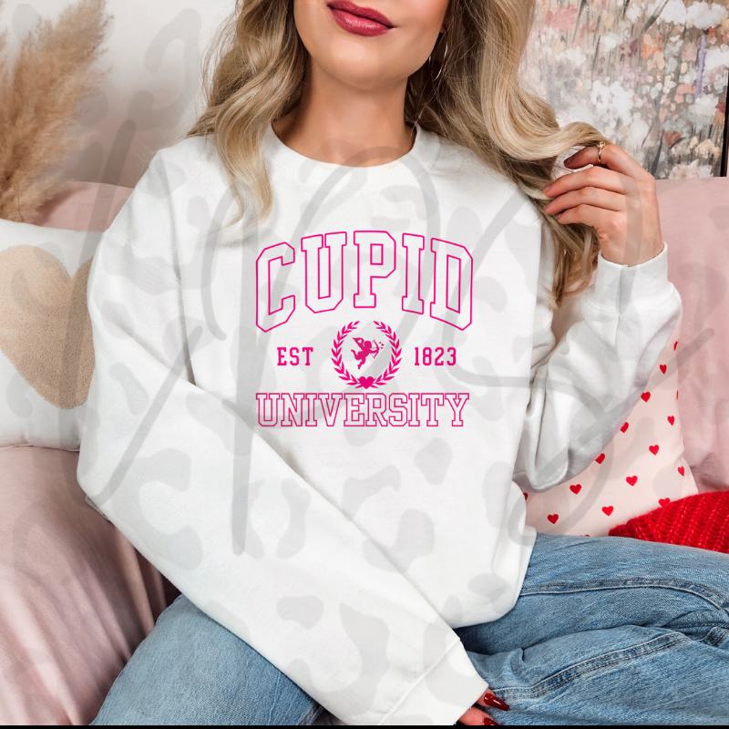 Cupid University PNG – Pink Collegiate Valentine Clipart | Cute Retro Campus Love Sublimation Design