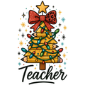 Teacher Pencil Christmas Tree PNG – Festive Bow & Lights Clipart | Cute Holiday Teacher Sublimation Design