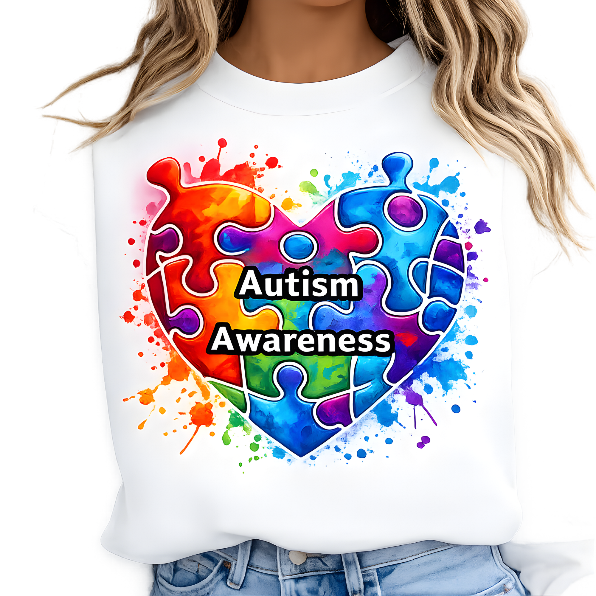 White Autism Awareness Sweatshirt | Puzzle Piece Support Pullover