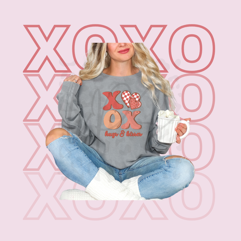 XOXO Hugs & Kisses PNG – Pink Valentine Clipart | Cute Patterned Heart Sublimation Design