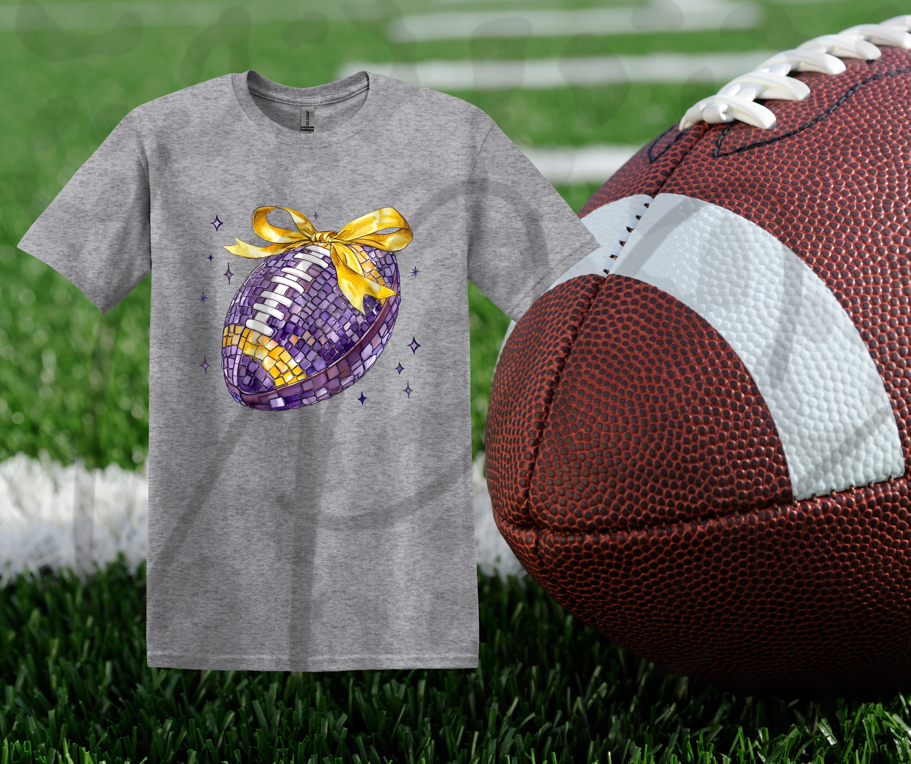 Purple Glitter Ball with Bow Tee – Sparkly Game Day Shirt She'll Absolutely Love
