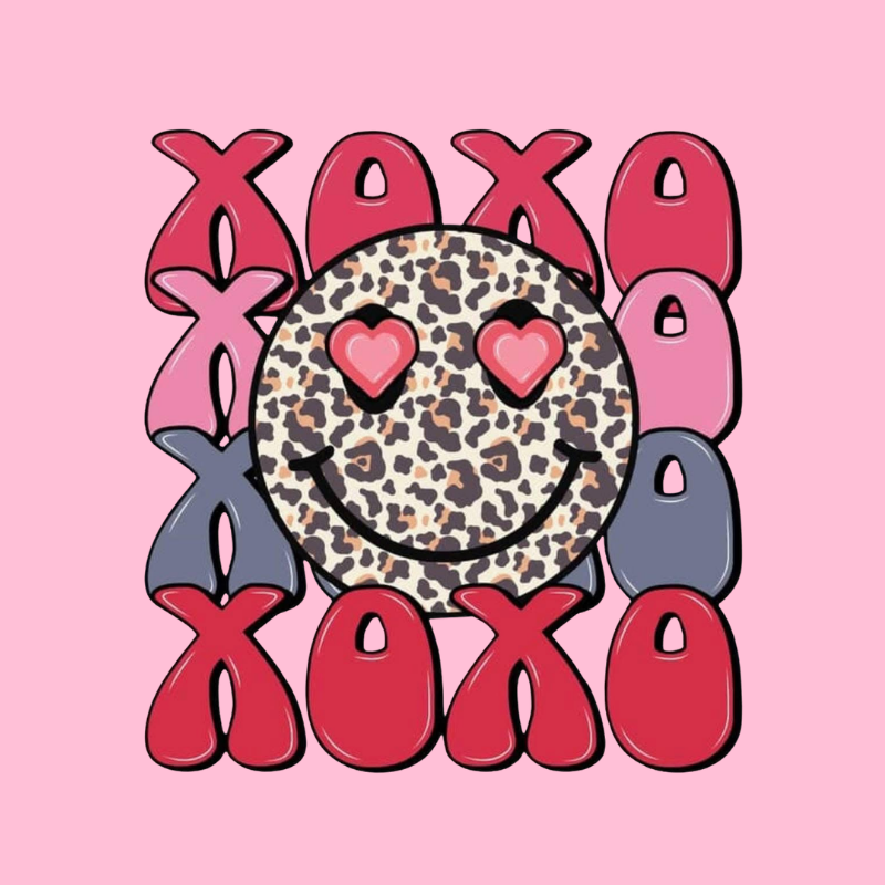 XOXO Leopard Smiley Face PNG – Heart Eyes Valentine Clipart | Cute Trendy Love Sublimation Design
