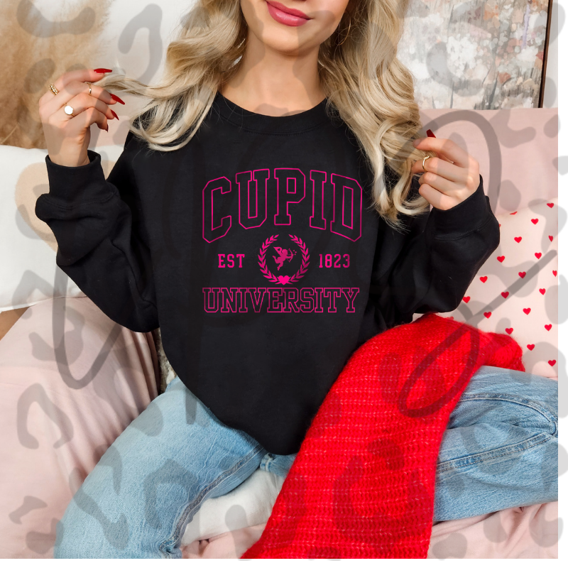 Cupid University PNG – Pink Collegiate Valentine Clipart | Cute Retro Campus Love Sublimation Design