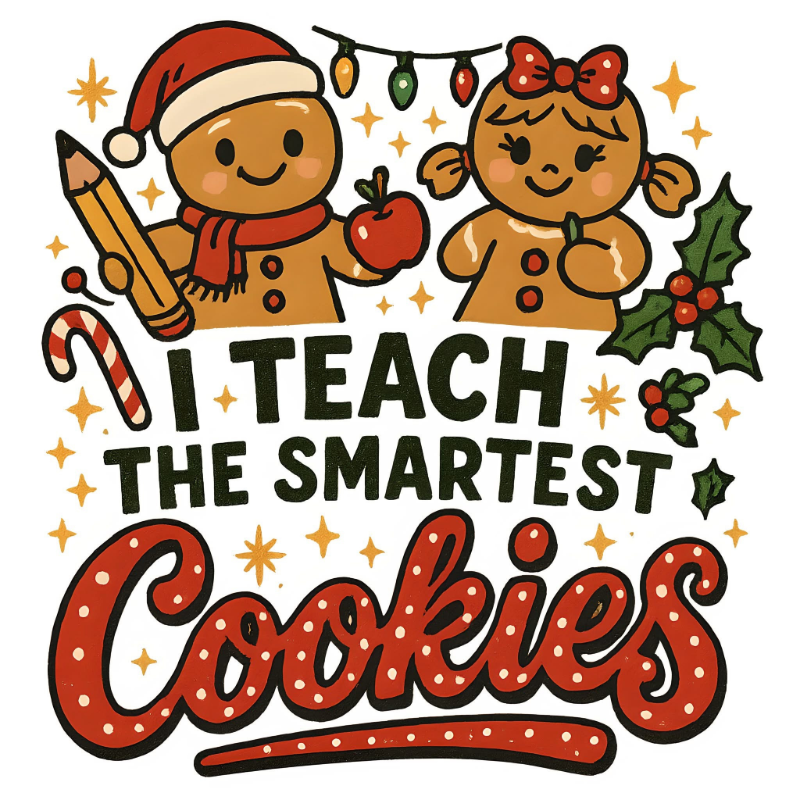 I Teach the Smartest Cookies PNG – Gingerbread Teacher Christmas Clipart | Cute Holiday Classroom Sublimation Design