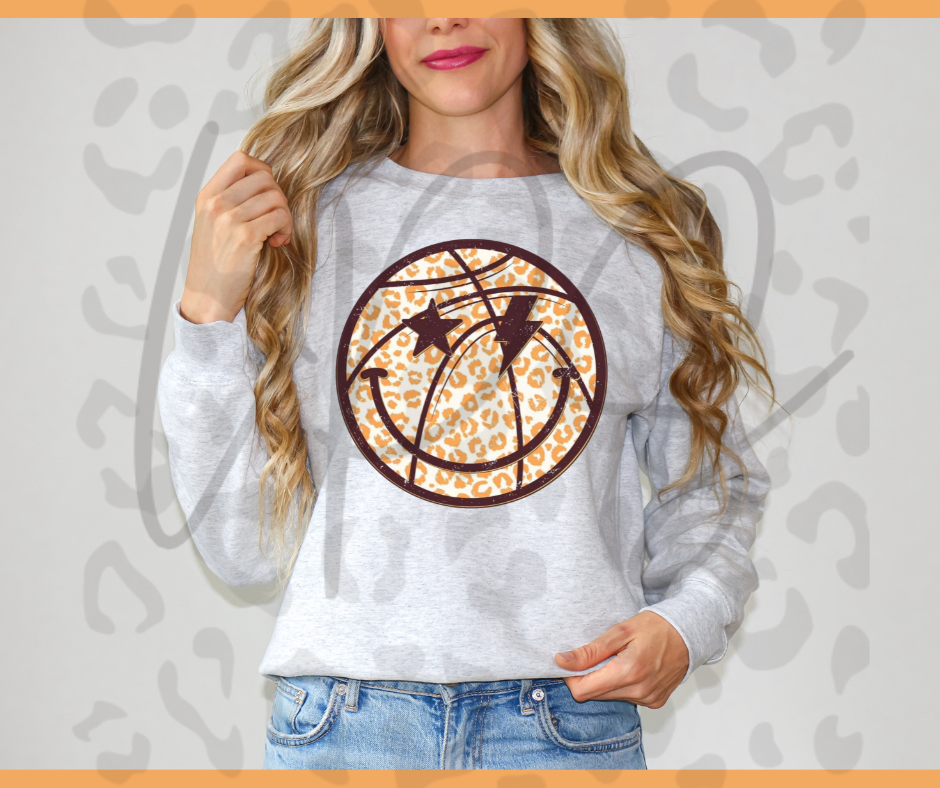 Smiley Basketball Crewneck – Where Court Side Energy Meets Cozy Good Vibes