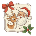 Vintage Santa & Reindeer PNG – Classic Christmas Clipart | Retro Holiday Frame Sublimation Design