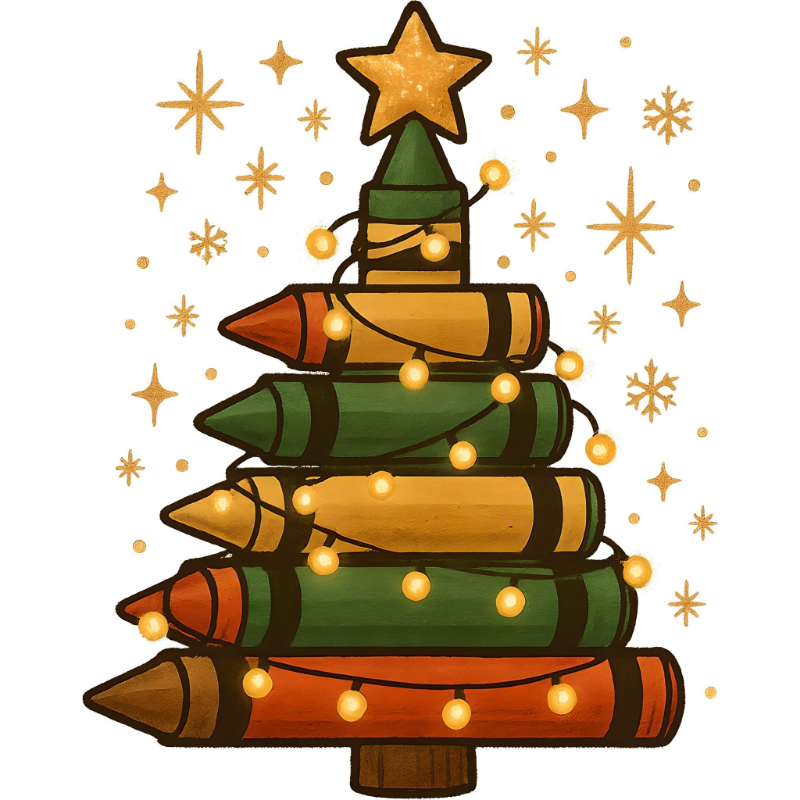 Pencil Christmas Tree PNG – Creative Holiday Teacher Clipart | Festive Art Supply Sublimation Design