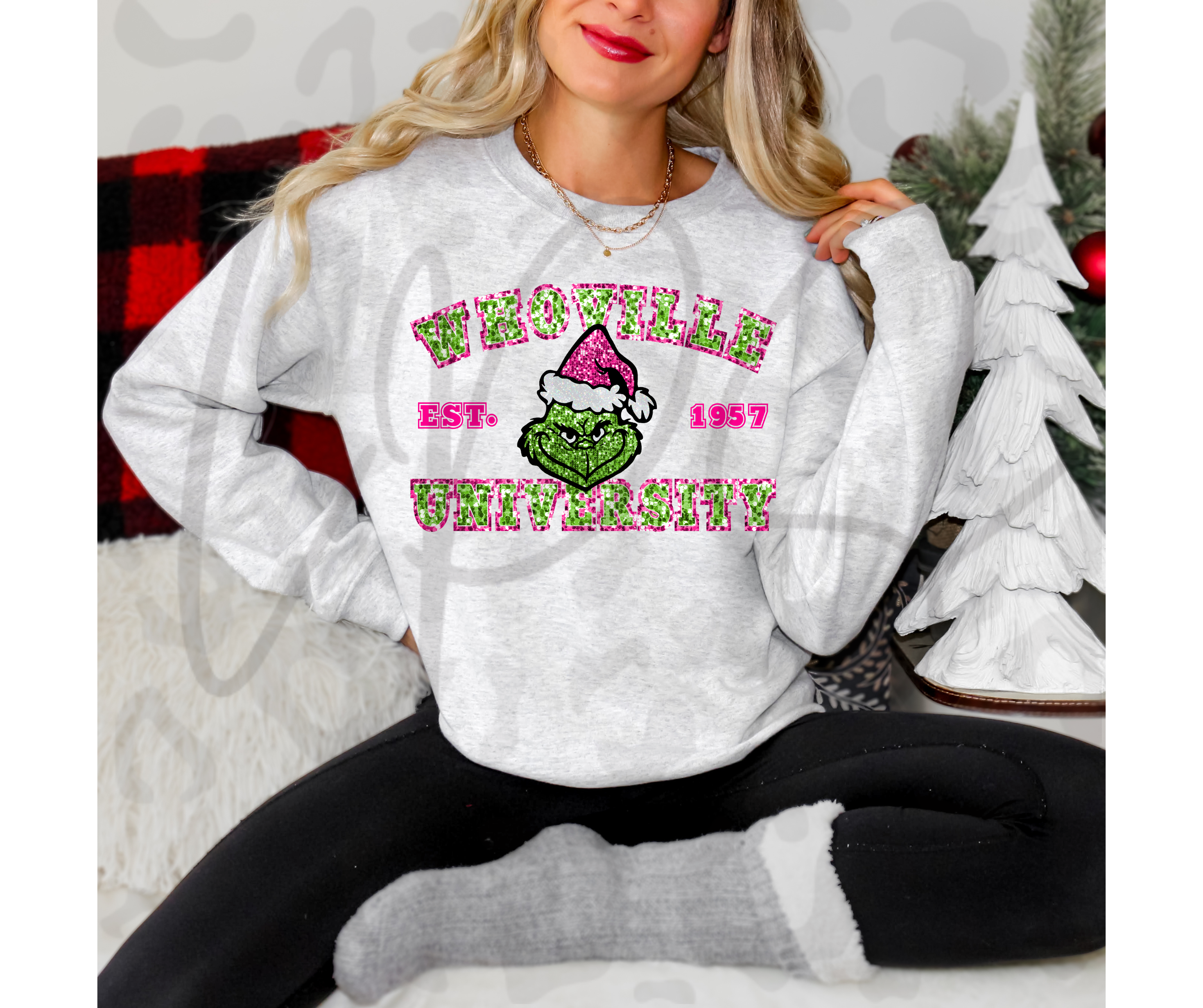 Whoville University Faux Glitter Crewneck