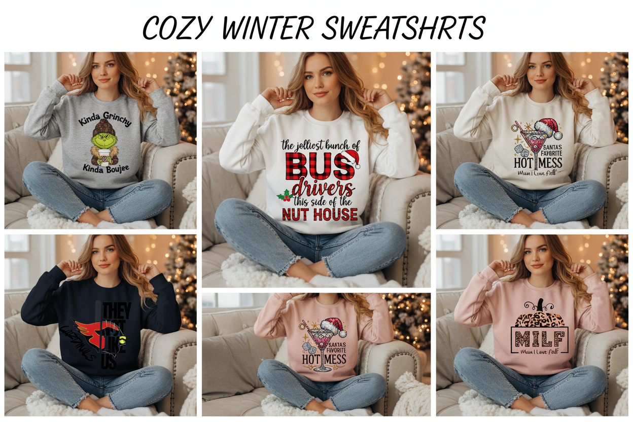 Banner with 5 unique sweatshirt designs