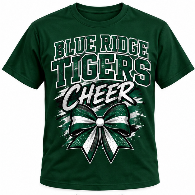 Blue Ridge Tigers Cheer Tee – Green & White Cheer Spirit Shirt - Forest Green