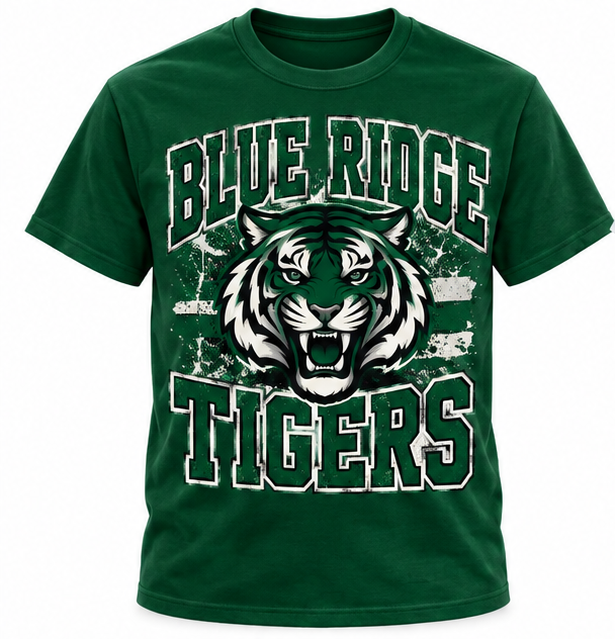 Blue Ridge Tigers Spirit Tee – Green & White School Shirt - Forest Green