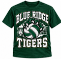 Blue Ridge Tigers Volleyball Tee – Green & White Volleyball Spirit Shirt - Forest Green