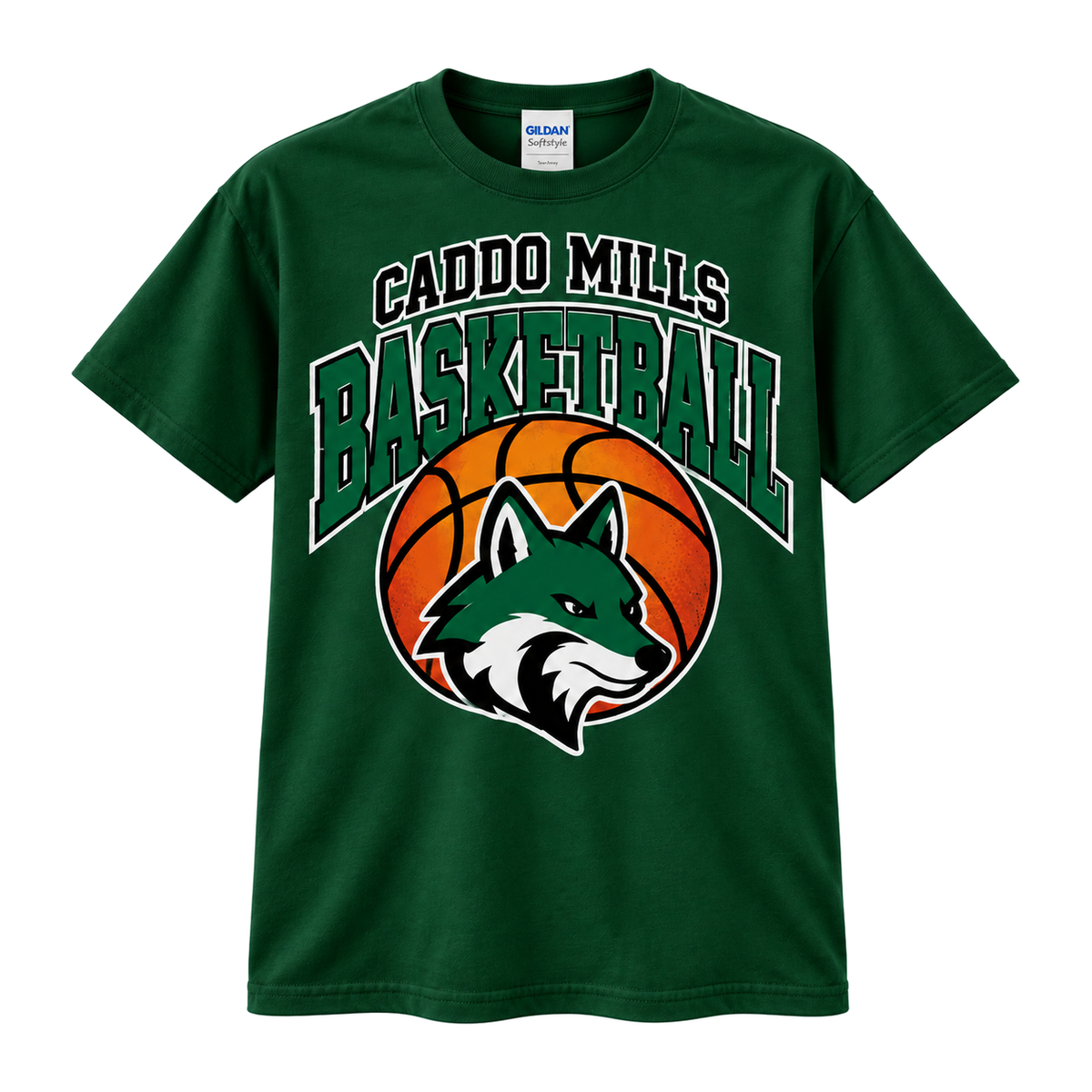 Caddo Mills Foxes Basketball Spirit Tee - Team Shirt - Gildan Forest Green Adult 64000 SOP 1.2