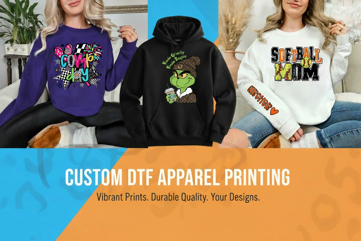 Custom DTF Apparel Banner with Grinch Hoodie