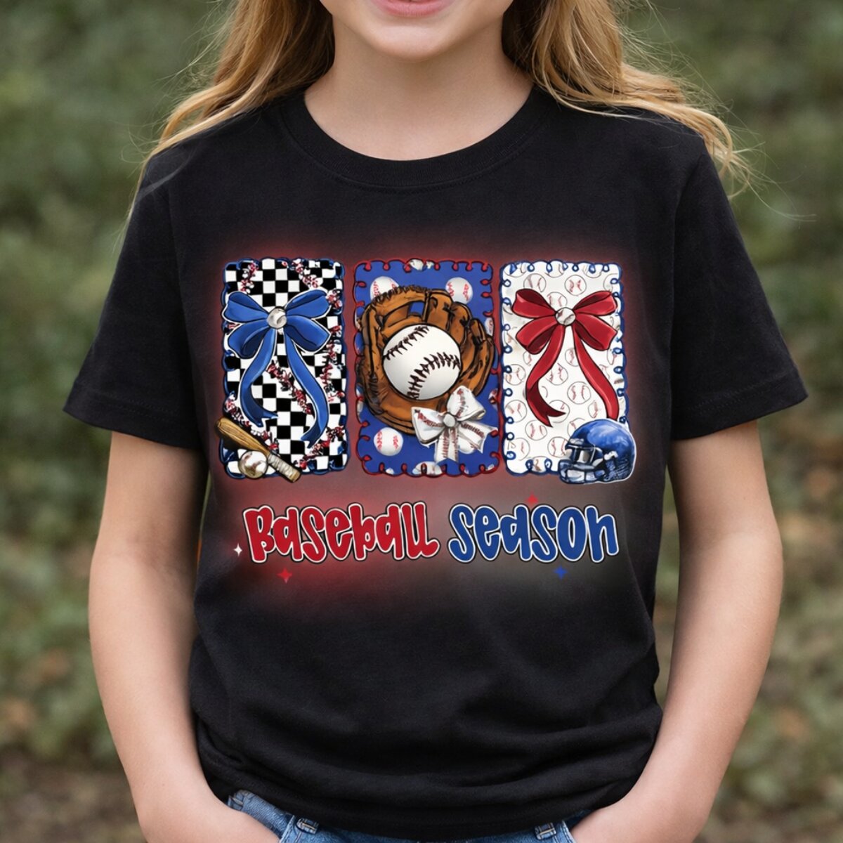 Baseball Season Shirt – Cute Bow & Glove Graphic Tee