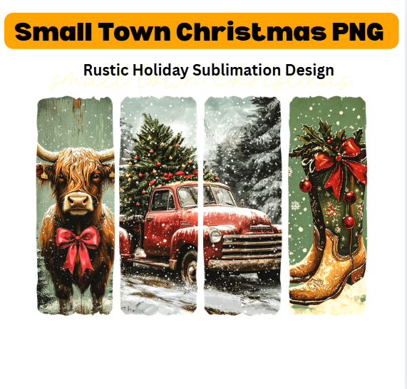 Small Town Christmas PNG – Rustic Holiday Sublimation Design