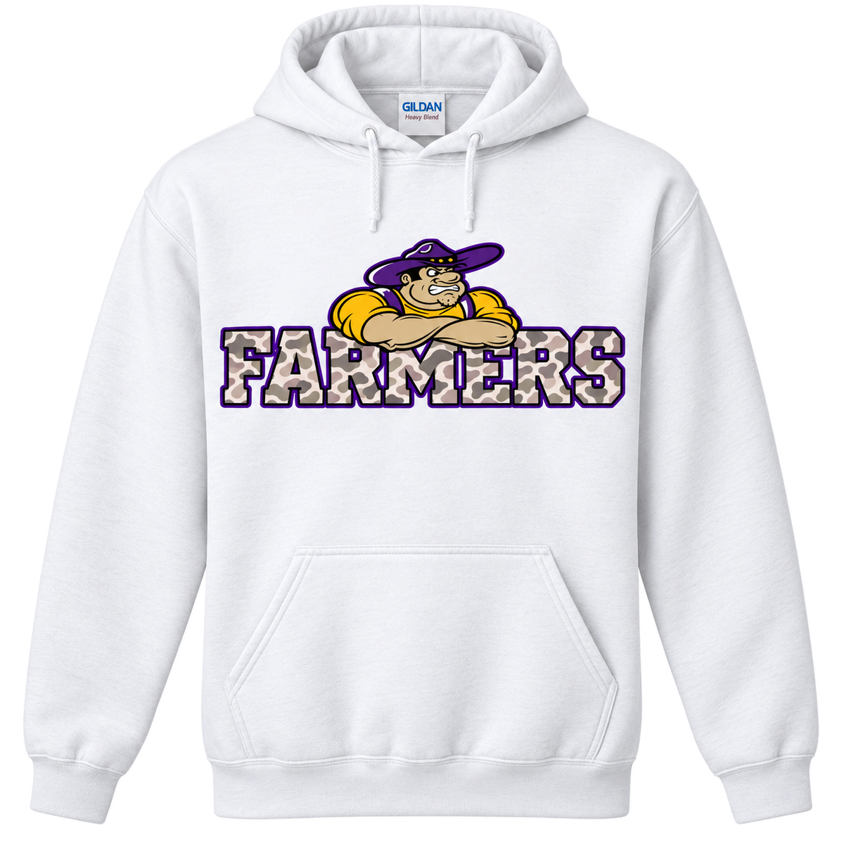 Farmersville farmer joe camo — adult Gildan 18500, White