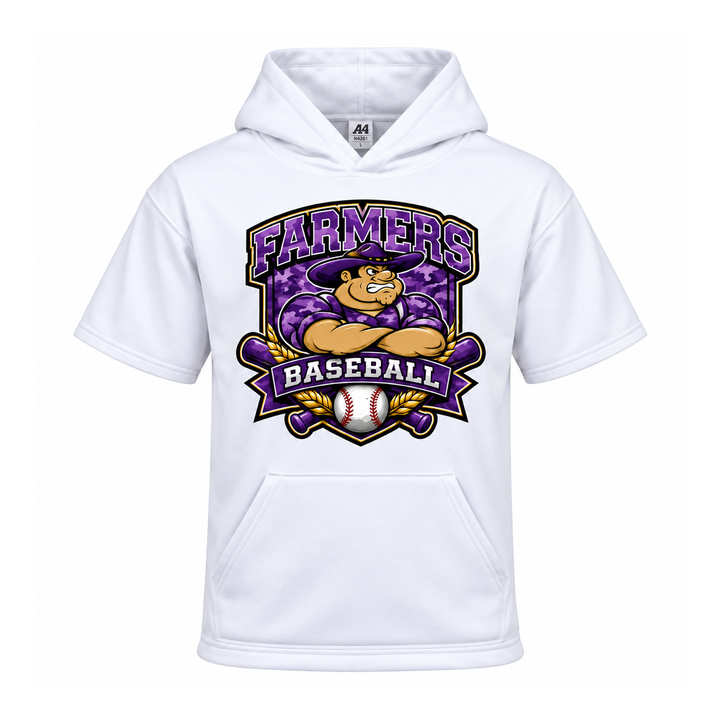 Farmersville Farmers baseball A4 short sleeve fleece hoodie adult white front