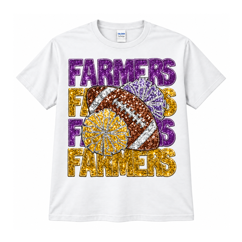 Farmers Sequin Football & Cheer – Adult – Gildan 64000 – White