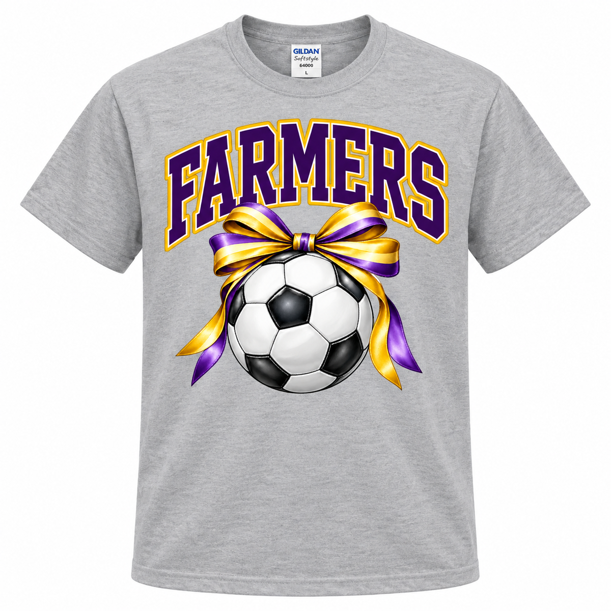 Farmers soccer bow tee — Adult Gildan 64000, Sport Gray