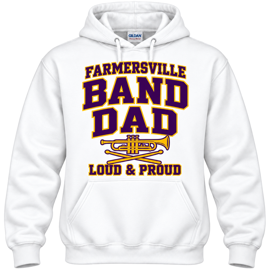 Farmersville Band Dad adult hoodie – Gildan White