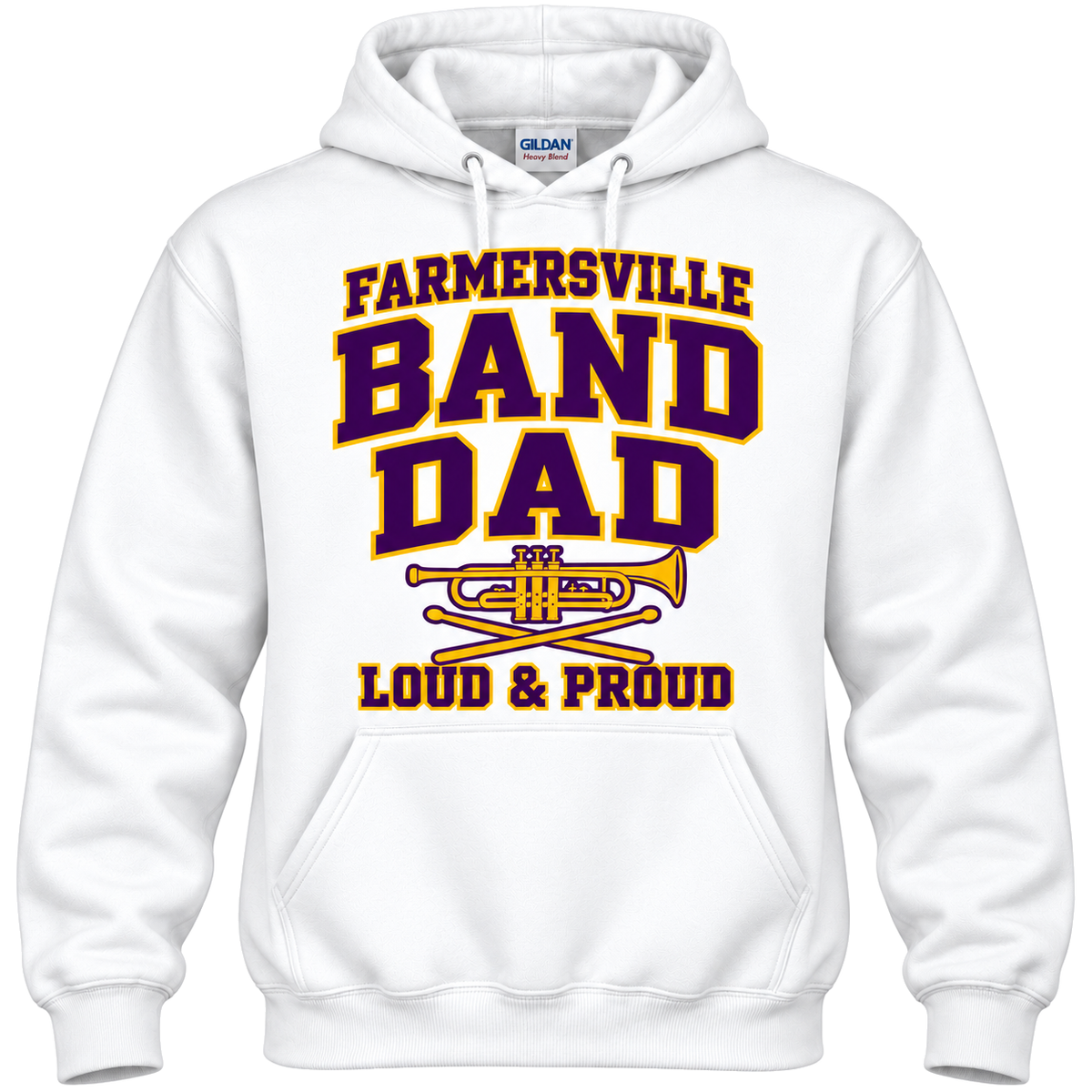 Farmersville Band Dad adult hoodie – Gildan White