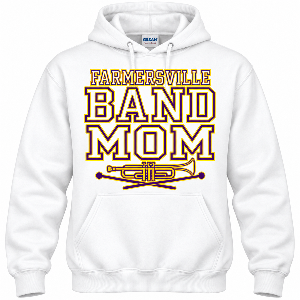 Farmersville Band Mom adult hoodie – Gildan White