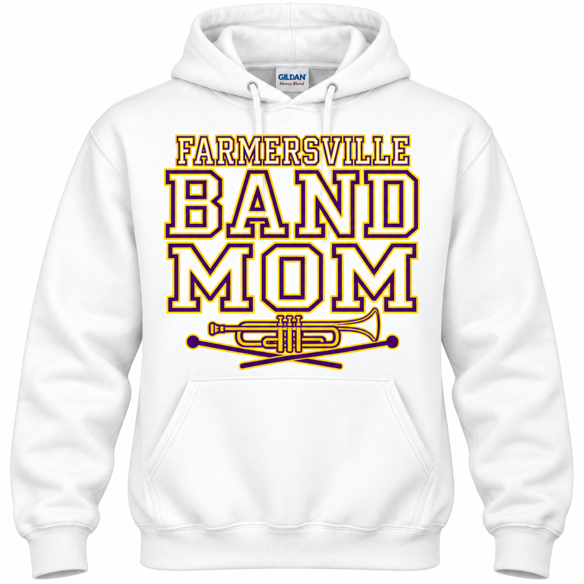 Farmersville Band Mom adult hoodie – Gildan White