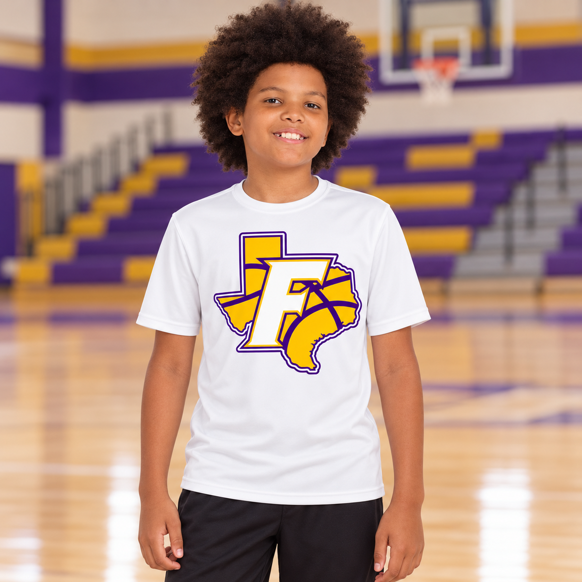Farmersville Texas F Basketball - Youth Sport-Tek YST350 White lifestyle - APPROVED