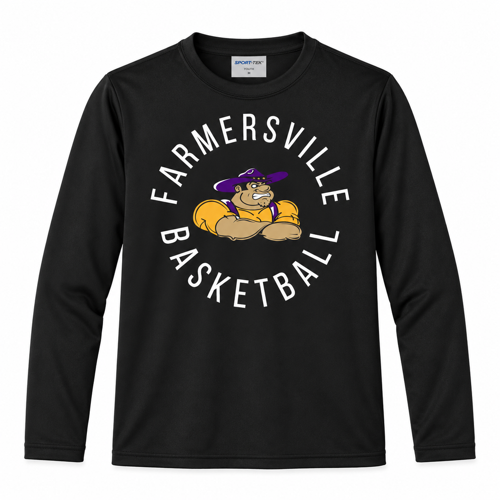 Farmersville Circular Farmer Joe Basketball - Youth Sport-Tek YST350LS Black studio - APPROVED