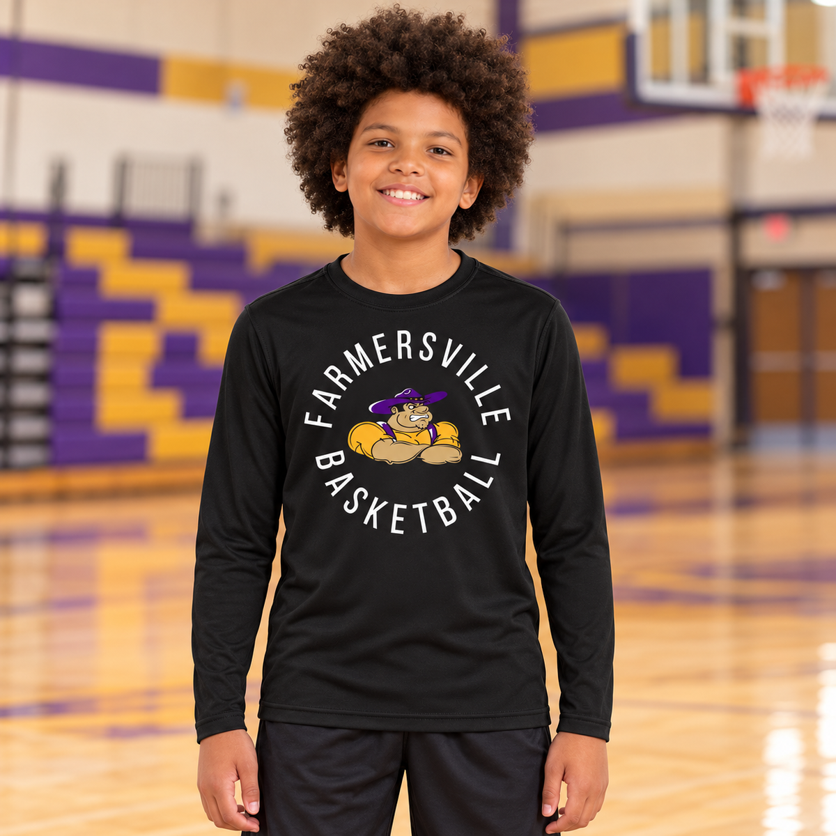 Farmersville Circular Farmer Joe Basketball - Youth Sport-Tek YST350LS Black lifestyle - APPROVED